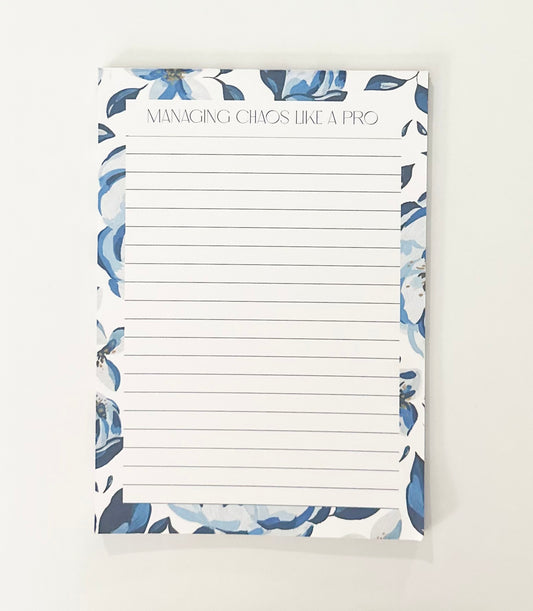 Blue Flower Border Notepad-Managing Chaos Like a Pro